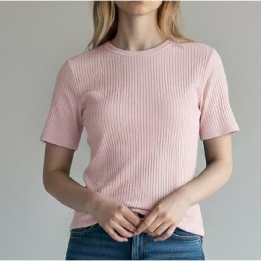 PINK Victoria's Secret‎ Ribbed Knit T Shirt Blush Pink Short Sleeve Size XS